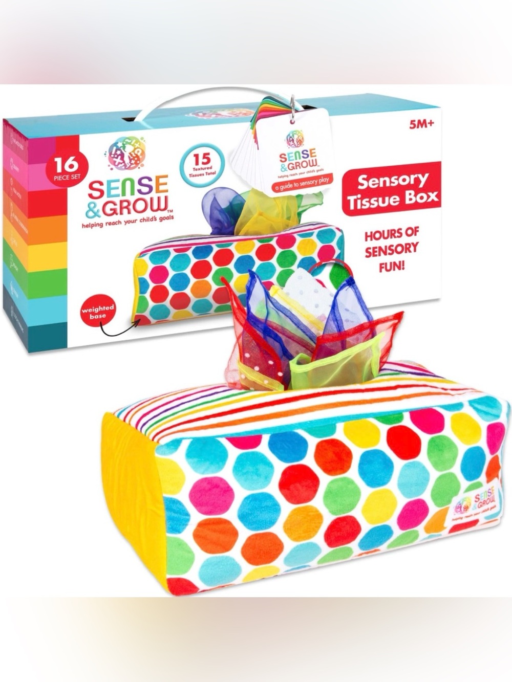 Sense & Grow Sensory Tissue Box Montessori Baby Toy NIB Crinkle Scarves Learning